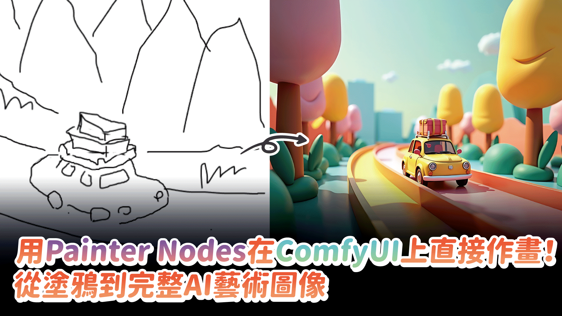 用Painter Nodes在ComfyUI上直接作畫！從塗鴉到完整AI藝術圖像